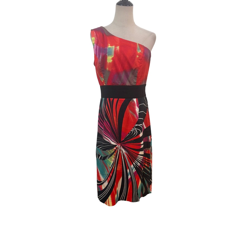 NUE by Shani One Shoulder Dress Womens 8‎ Red Abstract Excellent Cocktail 5157